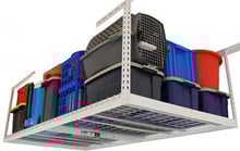 overhead storage rack with containers