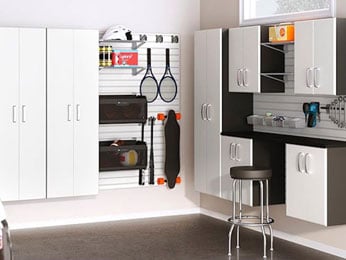 Sleek, streamlined garage cabinet storage solutions expand your home’s storage space.